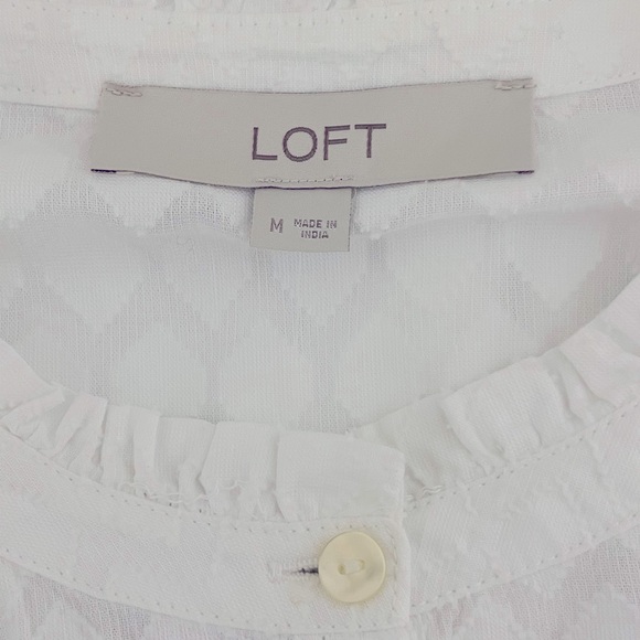 New LOFT White Cotton Romantic Ruffled Prairie Button Down Shirt Medium - Picture 10 of 12